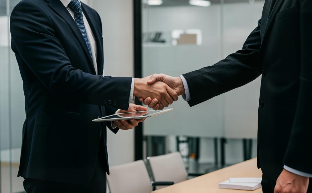 Attorney and client shaking hands