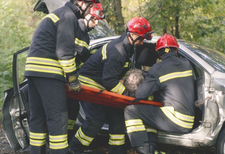 Emergency crews at a vehicle collision